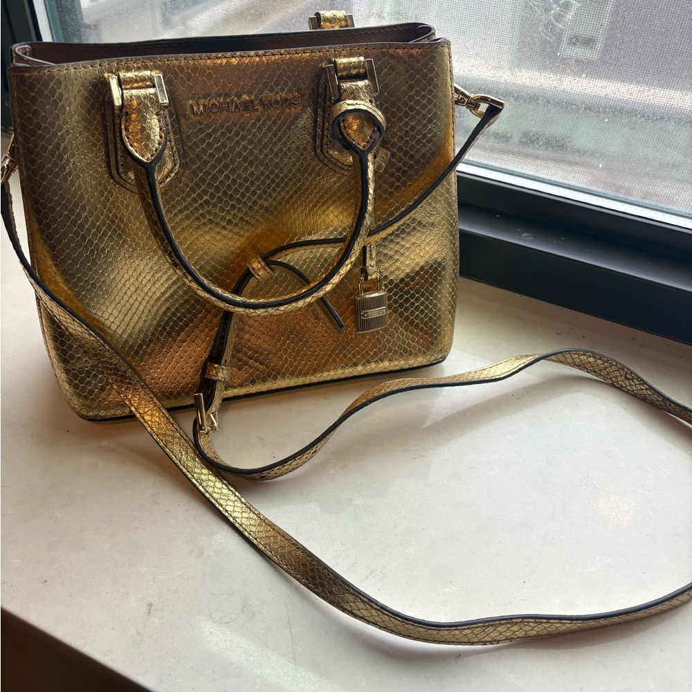 Michael Kors Metallic Gold Snake-Embossed Satchel
